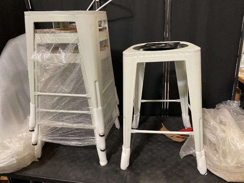 Photo 1 of 26" Swivel Metal Bar Stools Set of 4 High Back Counter Height Barstools Industrial Dining Bar Chairs with Large Wooden Seat-White