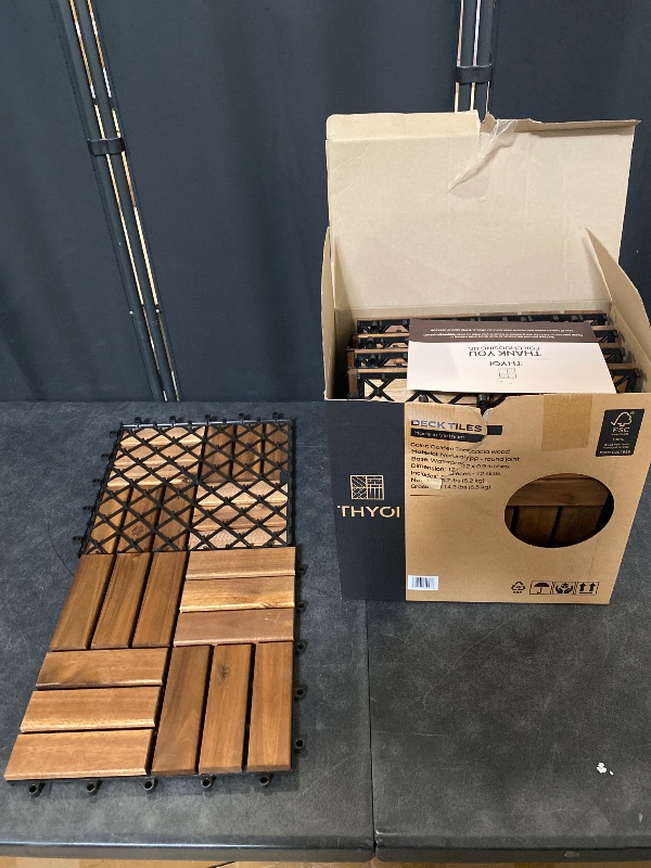 Photo 1 of Bare Decor BARE-WF2009 Solid Teak Wood Interlocking Flooring Tiles (Pack of 10), 12" x 12", Brown