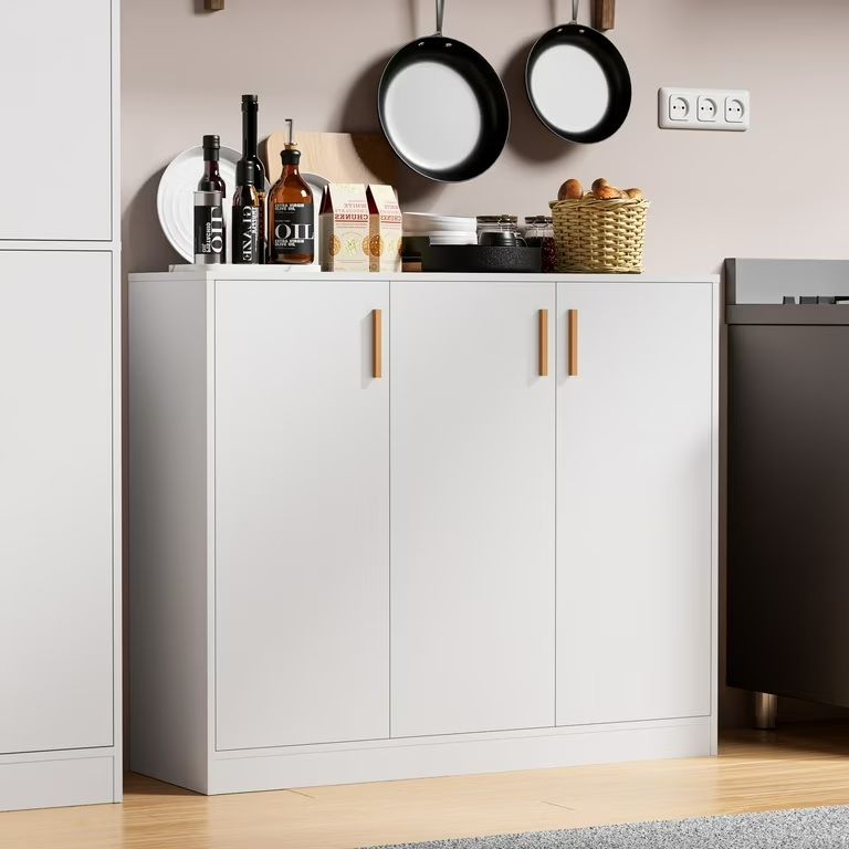 Photo 1 of Cozy Castle Buffet Cabinet with Storage - Kitchen Storage Cabinet Wood Console Table Coffee Bar Accent Cabinets for Living Room Dining Room Entryway White 31.5" W