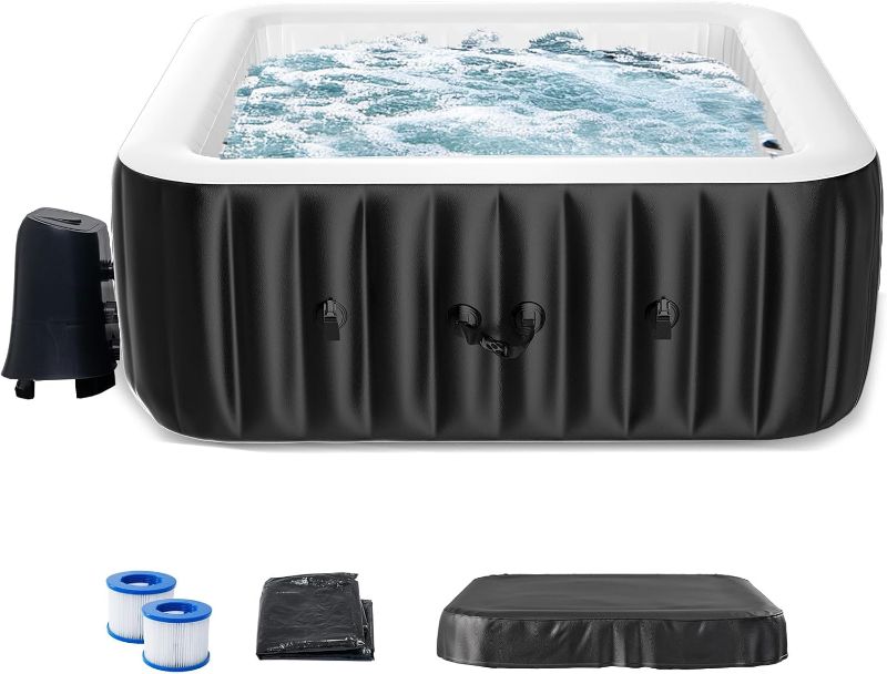 Photo 1 of ****DAMAGED******READ CLERK COMMENTS**
LILYPELLE 4-6 Person Inflatable Hot Tub, Square Portable Hot Tub with 130 Bubble Jets, Large Outdoor Spa Bathtub Set with Heater Pump, Filter and Insulated Cover, 73" X 73" X 25"