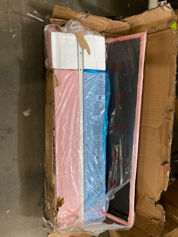 Photo 1 of Full size Full Bed Frame with LED Lights, Princess Velvet Upholstered Platform Bed for Girls, Headboard with Charging Station & Guardrail & Crystal Button, No Box Spring Needed, Pink AJ-DJ503900_2 F25