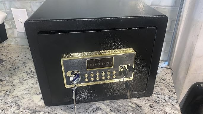 Photo 1 of Anti-Theft Digital Safe Box with Fireproof Waterproof Bag, LED Light & Alarm System - Security Safe with Adjustable Shelf for Jewelry, Cash - for Home, Office,