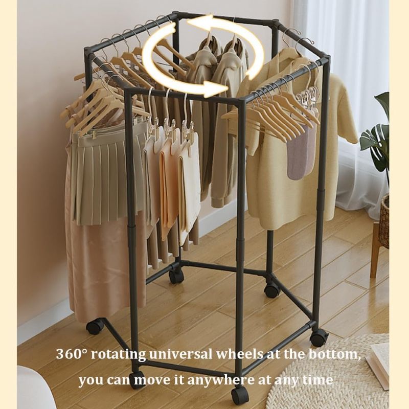 Photo 1 of Floor Standing Rotatable Clothing Rack,Clothing Rack with Wheel,Garment Rack,Retail Display Stand(Black)