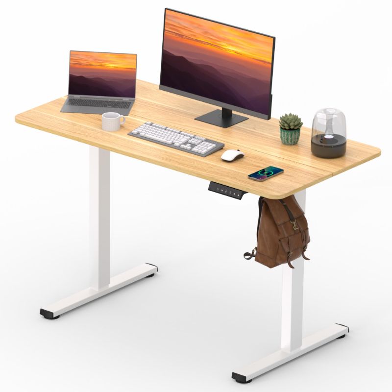 Photo 1 of Adjustable Stand Up Desk with Memory Preset,Electric Standing Desk 47 x 24 Inch Home Office Desk Computer Workstation Sit Stand Desk, Splice Maple Top + White Frame