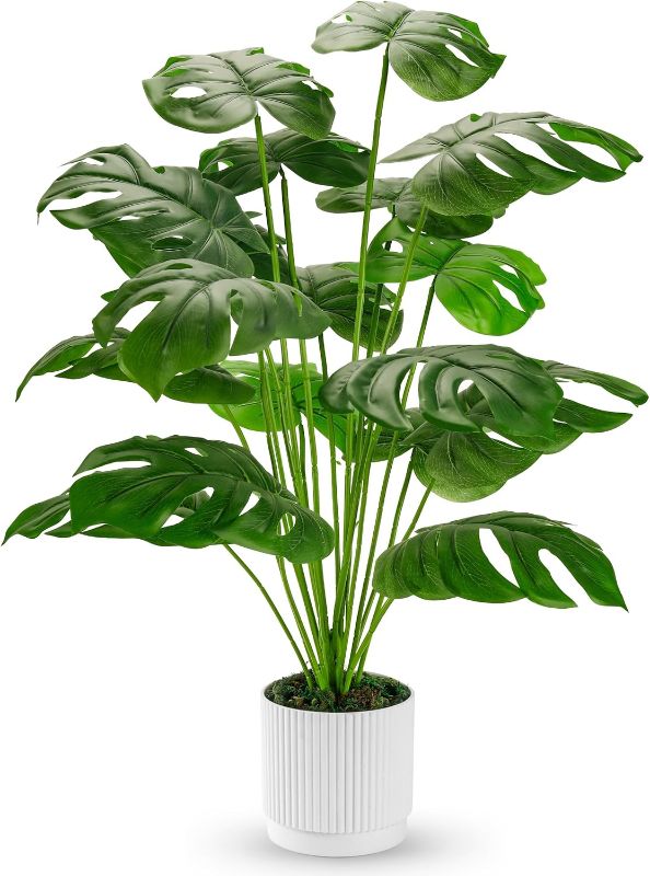 Photo 1 of Der Rose 28" Fake Plants Large Artificial Monstera Faux Potted Plants Indoor Tall for Outdoor Living Room House Floor Front Porch Tree Decor