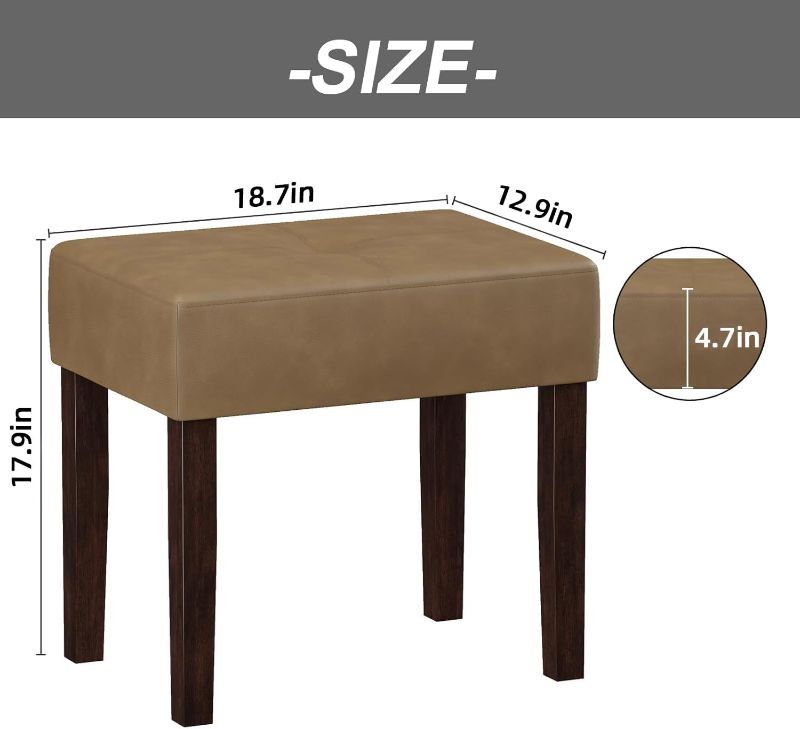 Photo 1 of EOSVALO Two Leather Vanity Stools,18.7 Inch Wide Rectangle Ottoman Bench for Makeup Room, A Set Vanity Chair with Wood Legs for Piano Room, Bedroom,Living Room with Customizable (Brown)