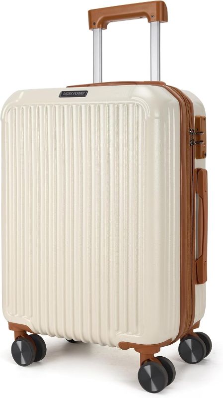 Photo 1 of LIGHT FLIGHT Carry On Luggage 22x14x9 Airline Approved, Durable Hard Shell Carry On Suitcases with Wheels, Expandable Hardside Lightweight Travel Luggage with TSA Lock, Beige and Brown