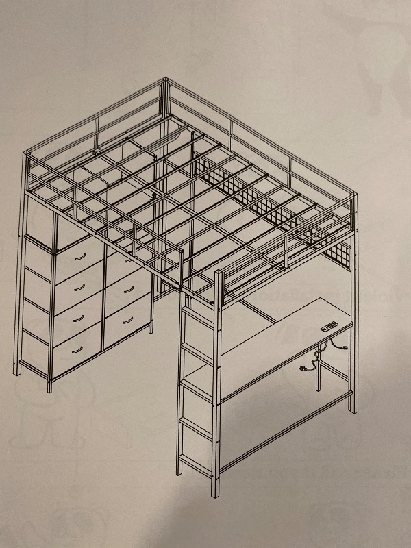 Photo 1 of BTHFST Twin Loft Bed with Desk & 8 Storage Drawers Tall Dresser, White Metal Loft Bed with LED Lights & Charging Station, 2-Tier Storage Shelves, Stable & Sturdy, Noise Free, White