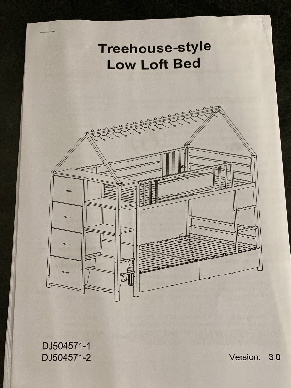 Photo 1 of Tree House Style Bunk Bed with 4 Drawers and 2 Storage Box, Twin Over Twin Bunk Bed 
