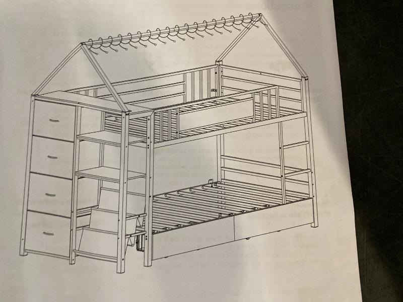 Photo 1 of Tree House Style Bunk Bed with 4 Drawers and 2 Storage Box, Twin Over Twin Bunk Bed 