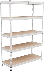 Photo 1 of MonsterRax Modular Garage Shelving - 5 Tier Storage Shelves, Tall Metal Rack Shelves for Storage, Heavy Duty Steel Shelf Organizer for Garage, Or Kitchen Pantry (White, 18" x 48" x 72")
