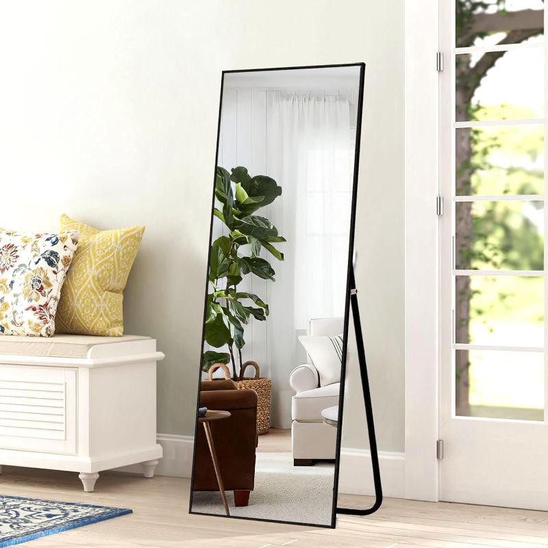 Photo 1 of KIAYACI Full Length Mirror Floor Mirror with Standing Holder Hanging/Leaning Large Wall Mounted Mirror Horizontal/Vertical Bedroom Mirror Dressing Mirror Aluminum Alloy Frame (White, 65" x 23")