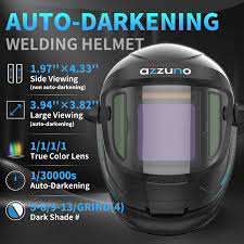 Photo 1 of AZZUNO Auto Darkening Welding Helmet, Large Viewing 3.94"×3.82" with Side View 1.97"× 3.82", Solar Powered Welding Hood Mask with Wide Shade 4/5-8/9-13 for TIG/MIG/Stick Weld/Cut/Grind