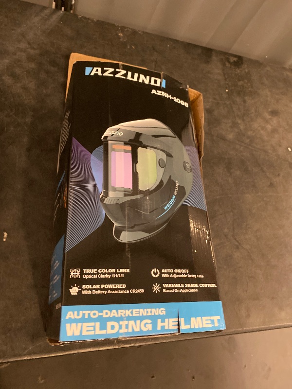 Photo 1 of AZZUNO Auto Darkening Welding Helmet, Large Viewing 3.94"×3.82" with Side View 1.97"× 3.82", Solar Powered Welding Hood Mask with Wide Shade 4/5-8/9-13 for TIG/MIG/Stick Weld/Cut/Grind