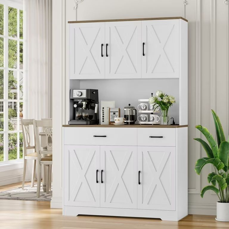Photo 1 of 71" Kitchen Pantry with Charging Station, Freestanding Cupboard with Adjustable Shelves, Floor Cabinet for Dining Room, White