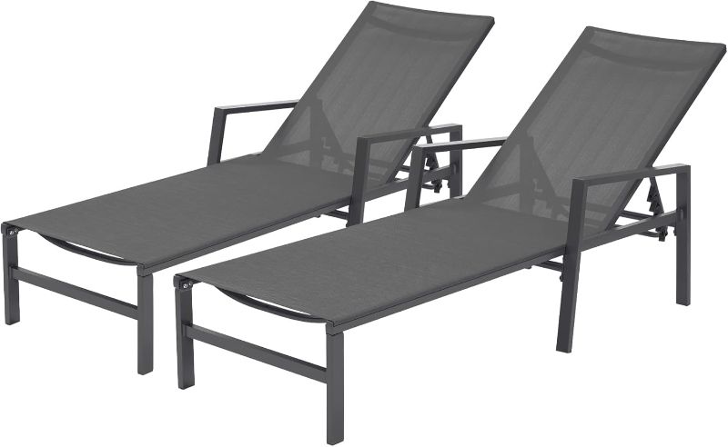 Photo 1 of 2 Pieces Set Patio Lounge Chair, Textilene Aluminum Pool Lounge Chair Set, Patio Chaise Lounges with Armrests for Patio Backyard Porch Garden Poolside