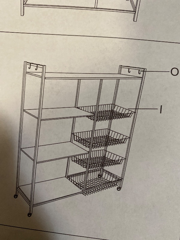 Photo 1 of 4-Tier Black Metal Kitchen Microwave Storage Rack with Wheels and 4 Side Baskets, 90cm
