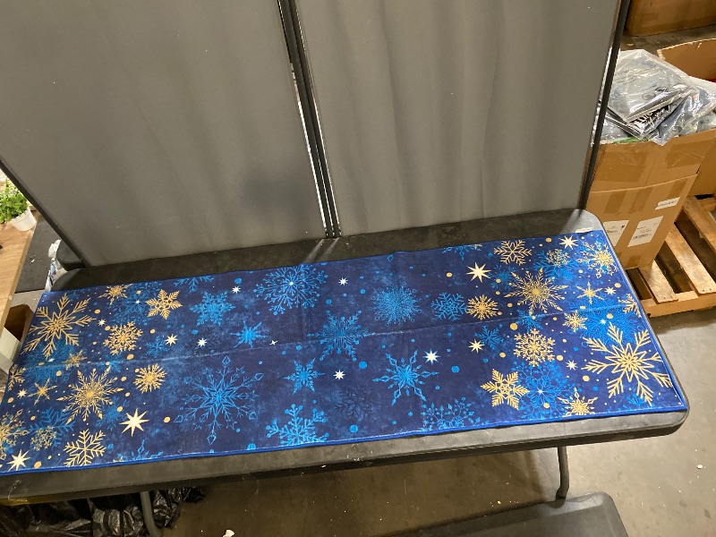 Photo 1 of Garvee Christmas Snowflake Blue 2x6 Feet Washable Foldable Non-Slip Rug (Low Pile), Pet & Child Friendly
