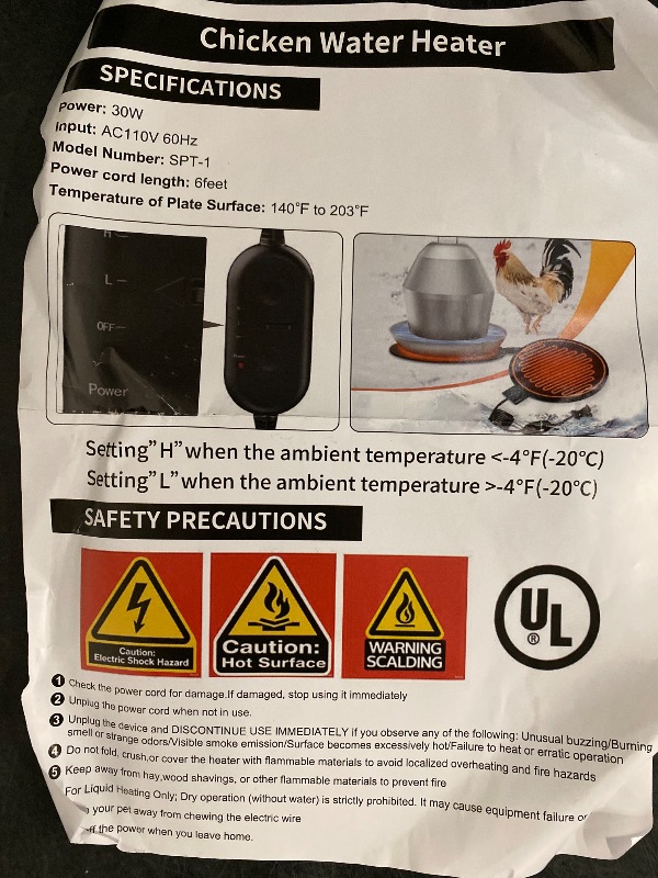 Photo 1 of Chicken Water Heater for Winter - 15.35" Poultry Waterer Heated Base, 125W Drinker Heater Base with Thermostat to Prevent Water Freezing in Metal or Plastic Drinkers