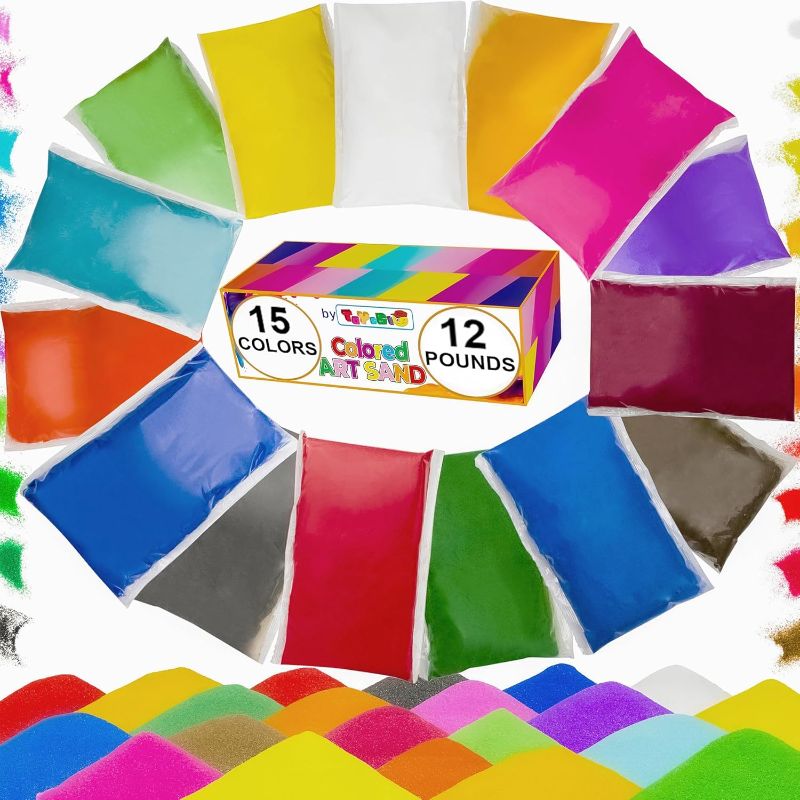 Photo 1 of Colored Sand for Sand Art [15 Colors: 12 lbs], Colored Sands Bulk, Delightful Sands Art Fun for Crafts, Parties, Children, Nice Colorful Fun Sandy Crafts for Kids Age 3+, Non-Toxic, 15 Bags