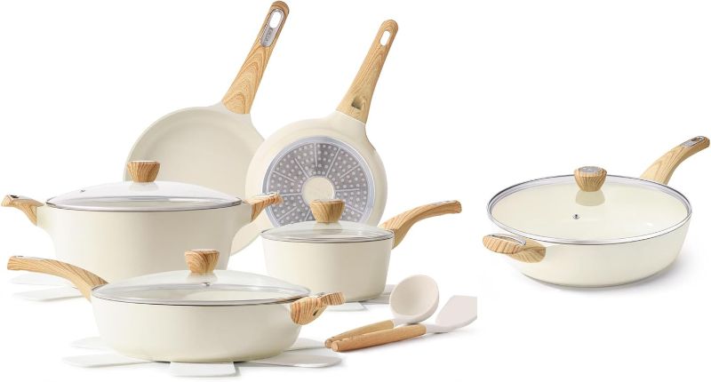 Photo 1 of SENSARTE Ceramic Cookware Sets, Pots and Pans Set Non stick, 14-Piece Induction Cookware,12 Inch Large Deep Frying Pan
