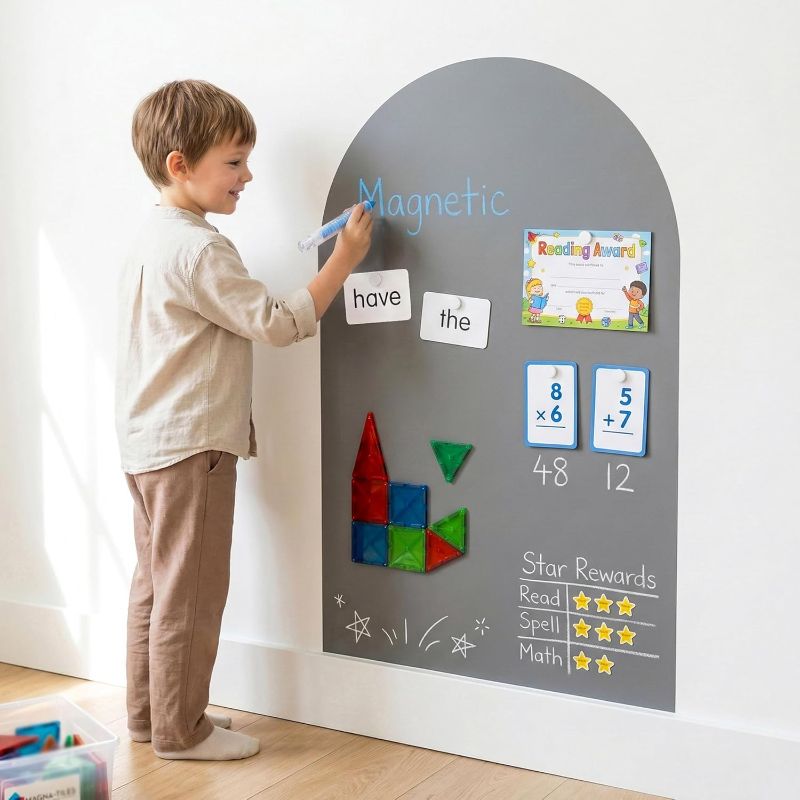 Photo 1 of Magnetic Arch Wall Decal: Large 39.4"x23.6" Strong Adhesive Screen Free Chalkboard for Wall - Modern Playroom Decor & Homeschool Learning Station for Toddlers 1-4 & Kids 5-10 (Quiet Gray)