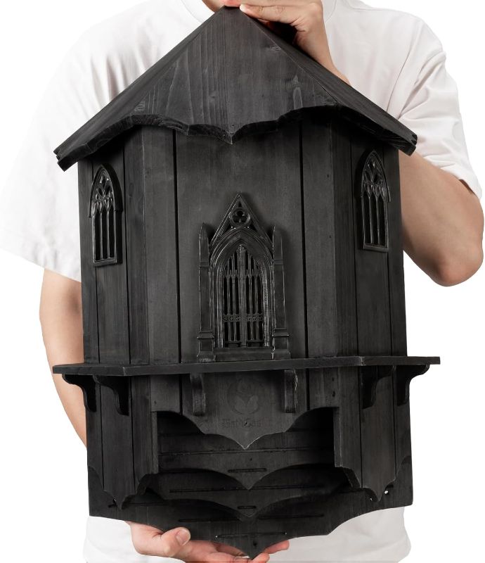 Photo 1 of  Extra Large Wooden Castle Bat Houses for Outside Bat Box for Outdoors - Four Chamber Box Perfectly Designed to Attract Bats - Durable and Easy to Hang(Bat House ? XL Black)