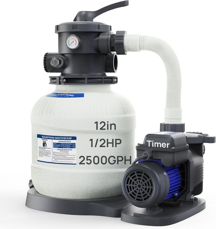 Photo 1 of Sand Filter Pump for Above Ground Pool, Pool Pumps Above Ground with Timer, Pool Sand Filter with 6-Way Valve,Improved Circulation and Filtration,12in, up to 9000 Gallons