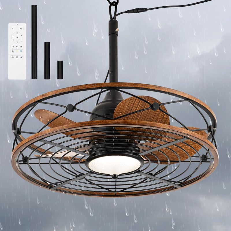 Photo 1 of TIFEROR Outdoor Ceiling Fan with Light and Remote Control, 24 "Wet Rated Ceiling Fan with Remote and Light Kit for Gazebo, Porch and Patio