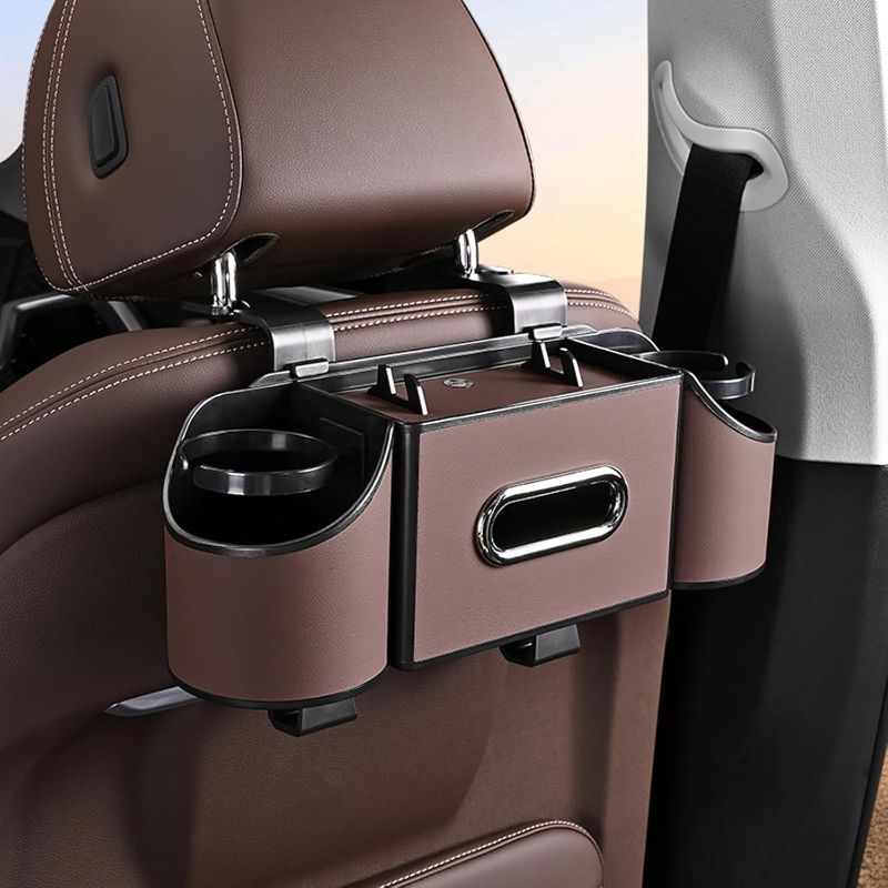 Photo 1 of Back Seat Car Organizer,4 in 1 Multifunctional Car Back Seat Storage Box with Drink Cup Holder Tissue Box, for Hold Phone,Snacks, Drinks, Handbag