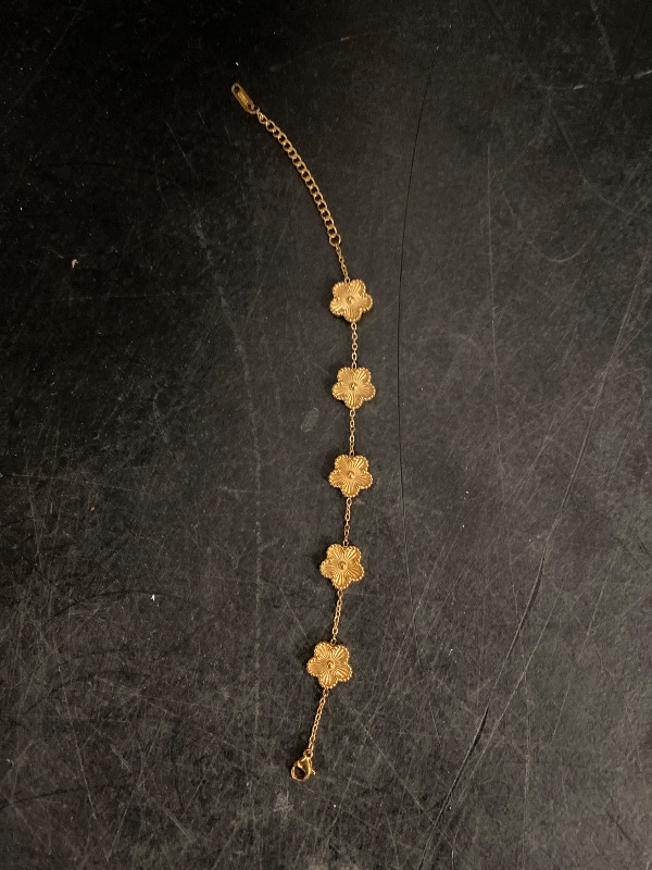 Photo 1 of Jeenmata Yellow Gold Stainless Steel Size 7.25 Delicate Flower Chain Bracelet
