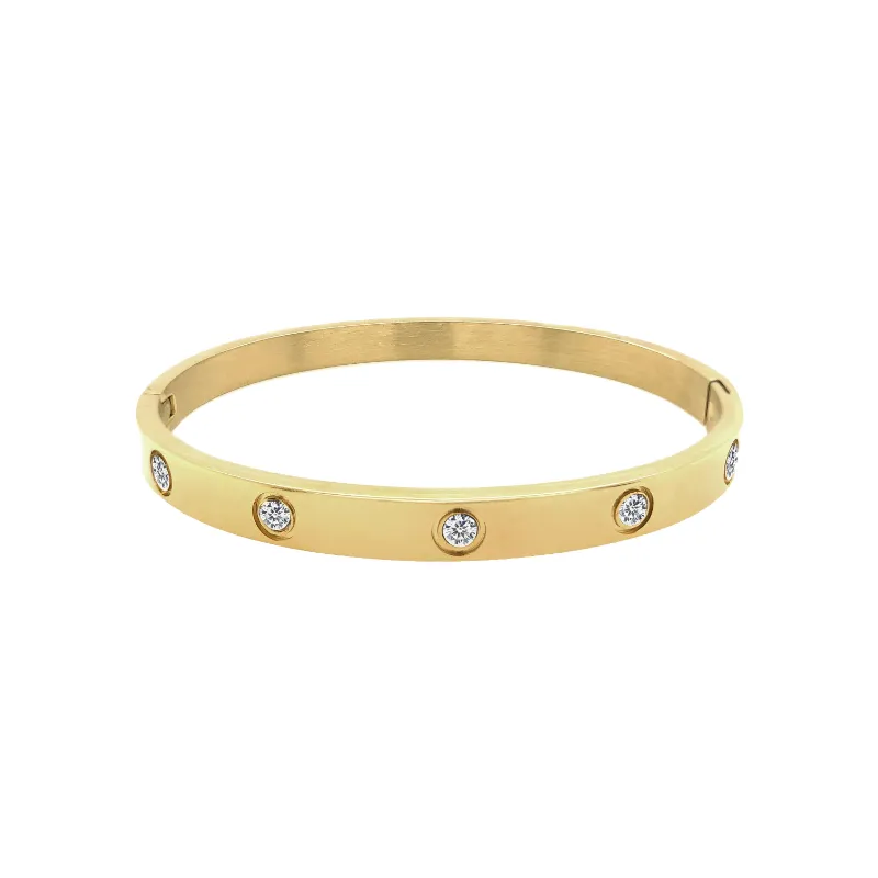 Photo 1 of Gold Plated Bracelet with Cubic Zirconia Stones Stainless Steel Bangle Minimalist Cuff Love Charm Bracelets for Women