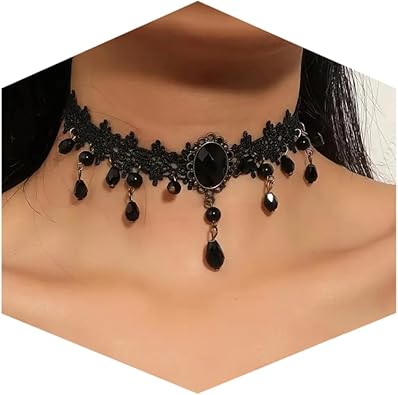 View 1 of Fesciory Black Necklaces for Women, Adjustable Layered Velvet Leather Lace Collar Necklace, Goth Jewelry Gifts.