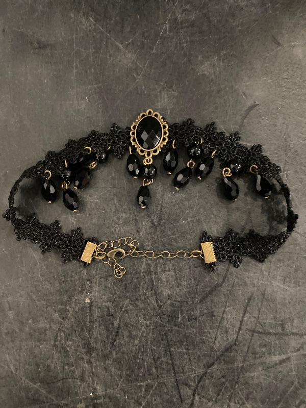 View 2 of Fesciory Black Necklaces for Women, Adjustable Layered Velvet Leather Lace Collar Necklace, Goth Jewelry Gifts.