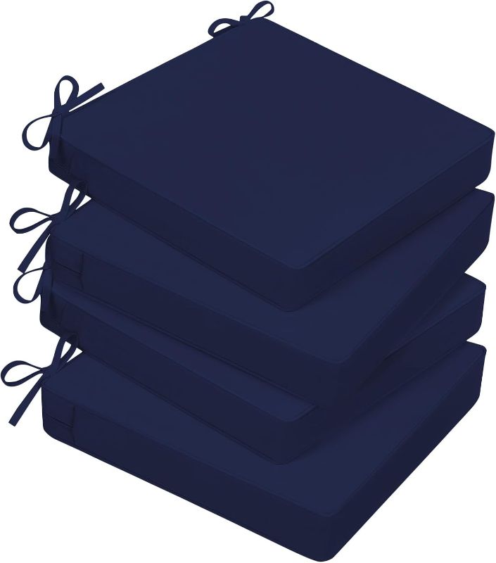 Photo 1 of Basic Beyond Outdoor Chair Cushions for Patio Furniture, Waterproof Outdoor Seat Cushions Set of 4 19 x 19, Patio Chair Cushions Set of 4 with Ties and Handle, Navy Blue