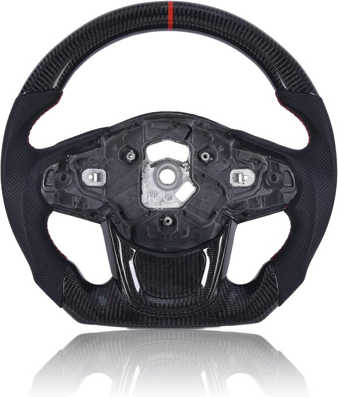 Photo 1 of Carbon Fiber Steering Wheel for Toyota GR Supra 2020+,A90A91 2019-2022, D-shaped Flat-bottom Perforated Leather Grip with Replacement Trim