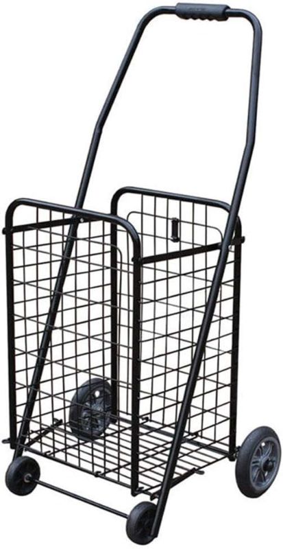 Photo 1 of Folding Frame Basket Trolley, Steel Bracket, Household Elderly Shopping, Grocery Shopping Trolley, Portable Trolley Cart,Black,L