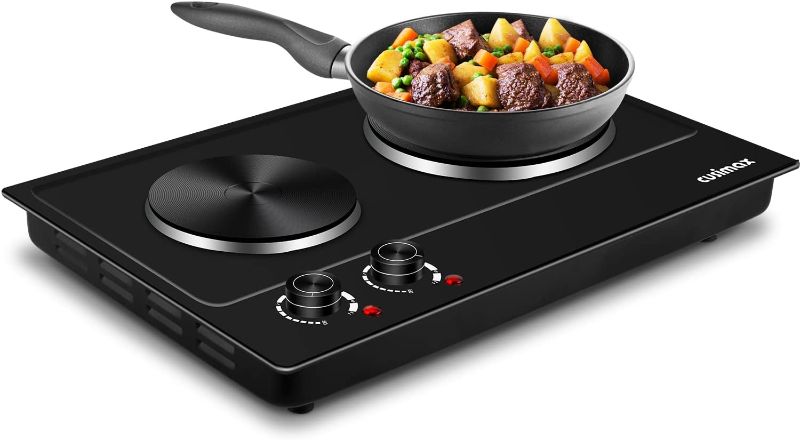 Photo 1 of CUSIMAX Hot Plate, 1800W Electric Burner Double Hot Plate for Cooking Countertop Burner with Adjustable Temperature Control, Portable Electric Cast Iron Hot Plates Cooktop, Easy to Clean, Black