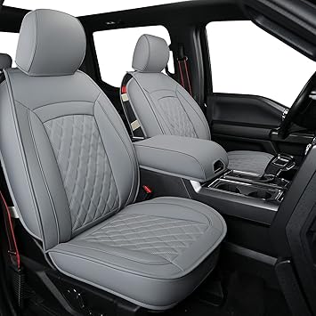 Photo 1 of LUCKYMAN CLUB F150 Faux Leather Seat Covers Fit for 2015-2025 F150 and 2017-2025 F250 F350 F450 Pickup Trucks(Full Set, Gray)
