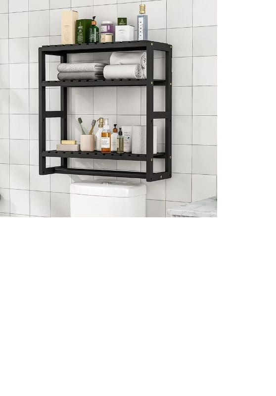 Photo 1 of Bathroom Storage Shelves Organizer Adjustable 3 Tiers, Over The Toilet Storage Floating Shelves for Wall Mounted with Hanging Rod (Black Big)