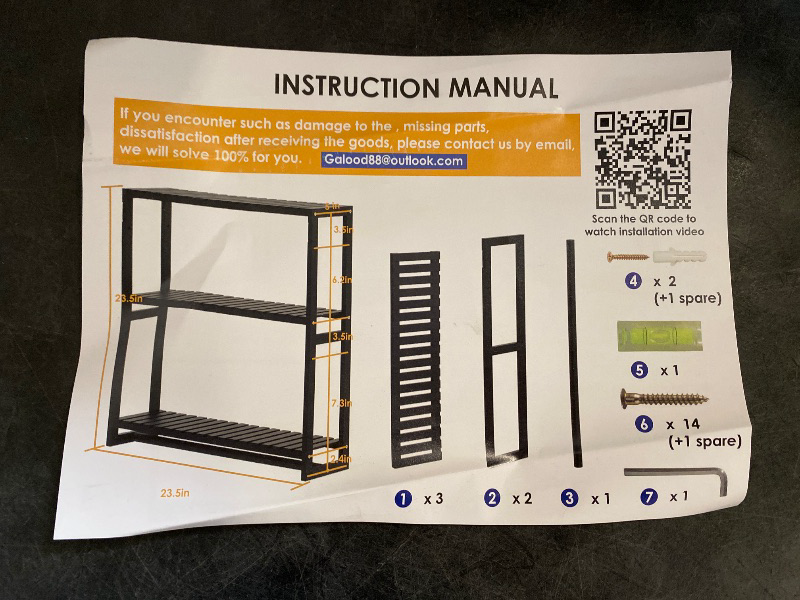 Photo 1 of Bathroom Storage Shelves Organizer Adjustable 3 Tiers, Over The Toilet Storage Floating Shelves for Wall Mounted with Hanging Rod (Black Big)
