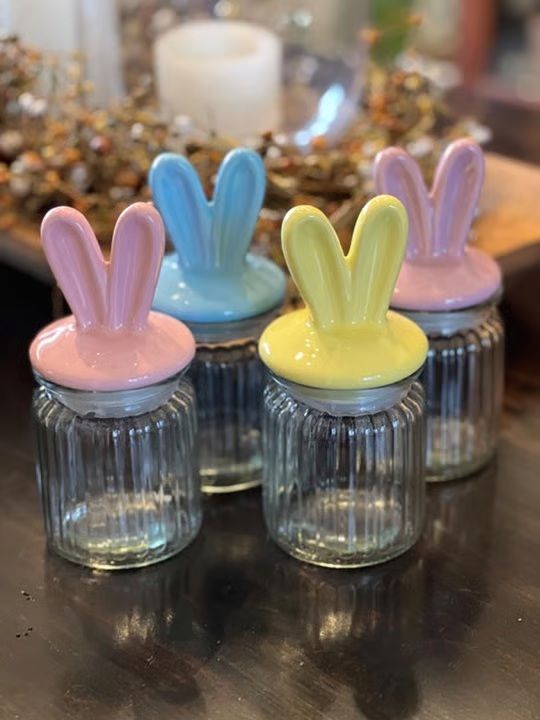 Photo 1 of 4 PCS Glass Jars With Ceramic Bunny Ears