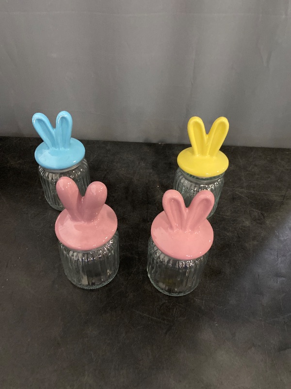 Photo 1 of 4 PCS Glass Jars With Ceramic Bunny Ears