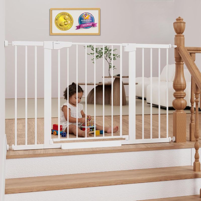Photo 1 of Cumbor 29.7–51.5" Extra Wide Baby Gate for Stairs, Pressure-Mounted Dog Gates for Doorways & Hallways, Auto-Close Walk-Through, No-Trip Design, Child Proof Safety, Dog/Pet Gate for Indoor Use, White