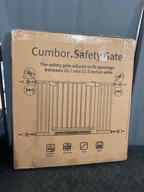 Photo 1 of Cumbor 29.7–51.5" Extra Wide Baby Gate for Stairs, Pressure-Mounted Dog Gates for Doorways & Hallways, Auto-Close Walk-Through, No-Trip Design, Child Proof Safety, Dog/Pet Gate for Indoor Use, White