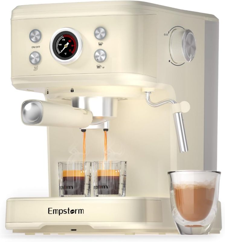 Photo 1 of Empstorm Espresso Machine, 20 Bar Espresso Maker with Milk Frother Steam Wand, Compact Expresso Coffee Machine for Cappuccino Latte, White