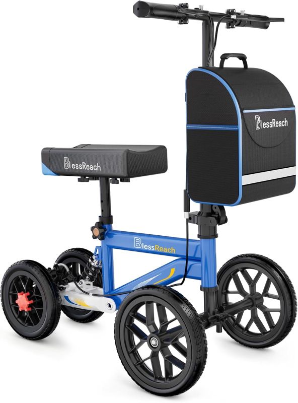 Photo 1 of BlessReach All Terrain Steerable Knee Scooter Crutch Alternative?Deluxe Medical Scooter Double Handbrake,for Adults Injured Ankle & Foot Recovery Scooter in Blue