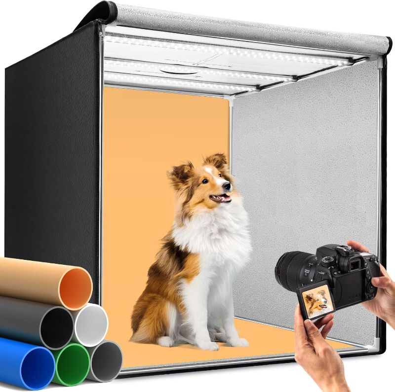 Photo 1 of DUCLUS Light Box Photography, 32×32inch Professional Photo Studio Booth Photobox, Portable 210 LED Lightbox Shooting Tent Folding with 6 Colors Backdrops for Large Product or Jewelry Photography…