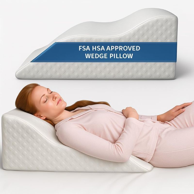 Photo 1 of Aeris Wedge Pillow for Sleeping, Acid Reflux, and Snoring - Memory Foam Bed Wedge with 19-Degree Incline - Post-Surgery Recovery, Reading, and Leg Elevation - Removable Machine-Washable Cover