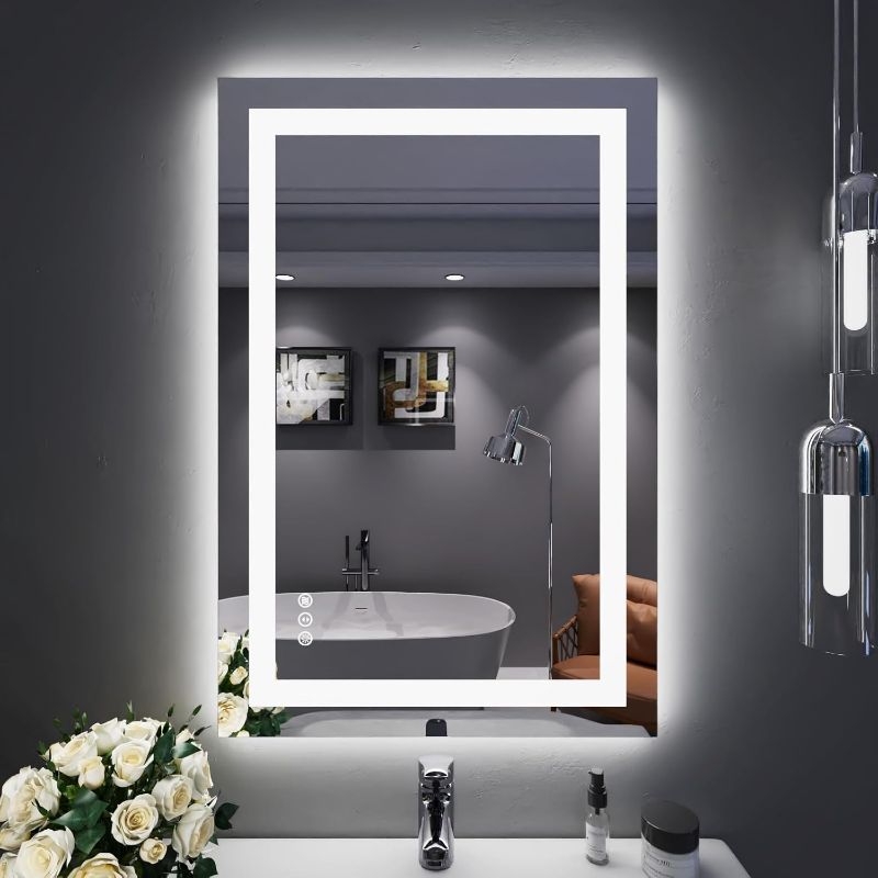 Photo 1 of LOAAO 24"X36" LED Bathroom Mirror with Lights, Anti-Fog, Dimmable, Backlit + Front Lit, Lighted Bathroom Vanity Mirror for Wall, Memory Function, Tempered Glass, Safe to Use, ETL Listed